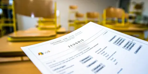 Zeugnis einer Grundschule in NRW mit Noten für Fächer wie Mathematik und Biologie.