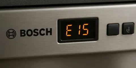 Wyświetlacz zmywarki Bosch pokazuje błąd E15.
