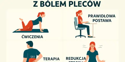 Ćwiczenia na odcinek lędźwiowy, prawidłowa postawa, terapia ciepłem i redukcja stresu pomagają w walce z bólem pleców.