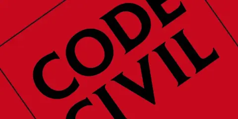 Schwarze Schrift auf rotem Grund: "CODE CIVIL". Ein wichtiger Teil des Rechtssystems.