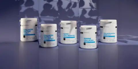 Gamme de produits Nutrimuscle : collagène hydrolysé pour la peau, les cheveux et les articulations. Différentes formules disponibles.