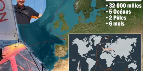 Norbert Sedlacek, skipper souriant, navigue autour du monde, traversant 5 océans et 2 pôles en 6 mois. Carte de sa route.
