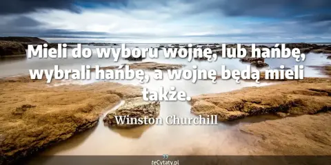 Winston Churchill cytaty: "Mieli do wyboru wojnę, lub hańbę, wybrali hańbę, a wojnę będą mieli także." na tle spokojnego morza.