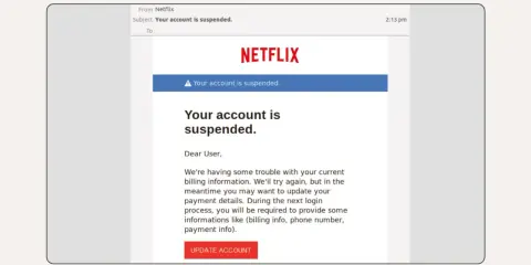 Vorsicht vor diesem Netflix-E-Mail-Betrug! Es handelt sich um **email spoofing**, das versucht, Ihre Zahlungsdaten zu stehlen.