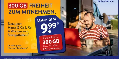 ALDI TALK Daten-SIM: 300 GB Freiheit für 4 Wochen für nur 9,99 € mit bis zu 100 Mbit/s. Gutes Netz der Telefónica.