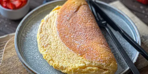 Puszysty omlet, idealny na śniadanie. Ten puszysty omlet, posypany cukrem pudrem, wygląda jak marzenie. Przepis na niego jest prosty!