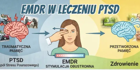 EMDR co to? Wizualizacja leczenia PTSD: od traumatycznej pamięci do przetworzonej, dzięki stymulacji obustronnej.