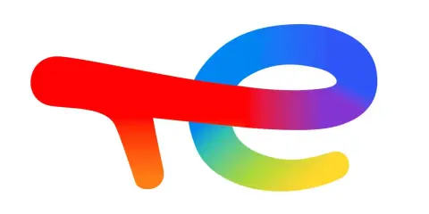 Le logo de cee total energie, un ruban multicolore rouge, orange, jaune, vert, bleu et violet, forme un "T" et un "E" stylisés.