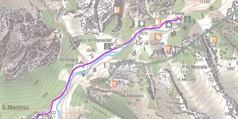Percorso di trekking Val di Mello: sentiero viola da S. Martino a C.na Piana, passando per Ca' di Rogni e Ca' di Carna.