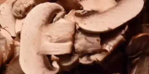 Champignons coupés en lamelles, prêts pour une recette de champignons à la grecque.