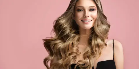 Radiante novia con pelo suelto con ondas para boda, cabello rubio dorado y sonrisa cautivadora.