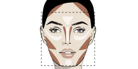 Ilustración de rostro femenino con contorno y luces, mostrando que es visagismo para realzar facciones.