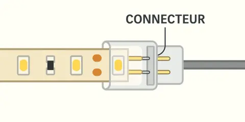 Connexion d'un ruban LED avec un connecteur pour branchement direct.