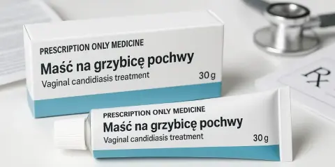 Maść na grzybicę pochwy, lek na receptę, może pomóc w walce z nawracającą grzybicą. Stetoskop i recepta sugerują konsultację lekarską.