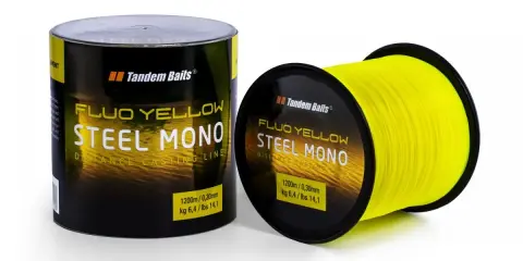 Jaka żyłka karpiowa do dalekich rzutów? Tandem Baits Steel Mono Fluo Yellow, 1200m, 0,30mm, 6,4kg. Idealna na rekordowe zasięgi.