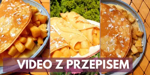 Pyszne naleśniki z jabłkami, posypane cukrem pudrem. Idealne na deser, a nawet śniadanie. Zobacz przepis!