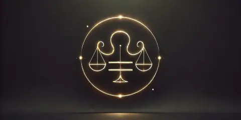 Złoty symbol Wagi, symbol 11. domu astrologii, świeci na ciemnym tle.