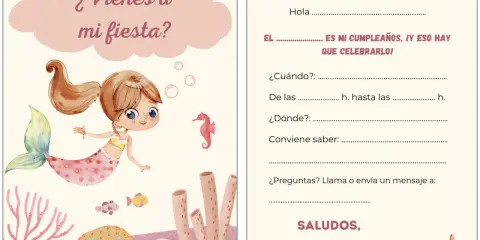 Invitación de cumpleaños infantil gratis con una sirena y temática marina. ¡Ven a celebrar!