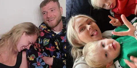 Sanna Guidetti med sina barn. En glad familj som myser tillsammans.