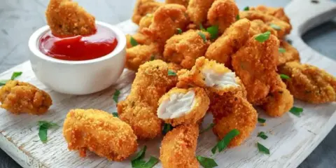 Chrupiące nuggetsy z airfryer, idealne do maczania w ketchupie. Pyszna przekąska gotowa w kilka minut!