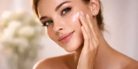 Donna applica crema sul viso. Il primer serve a preparare la pelle per un trucco impeccabile e duraturo.