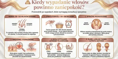 Nadmierne wypadanie włosów, przerzedzenie, swędzenie skóry głowy, łamliwe pasma – to sygnały, od czego wypadają włosy i kiedy warto skonsultować się ze specjalistą.