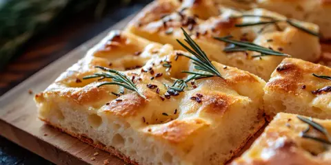 Nybakad focaccia med rosmarin och flingsalt, perfekt för ett enkelt focaccia recept.