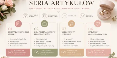 Przewodnik po organizacji ślubu i wesela: co się mówi na ślubie cywilnym, logistyka, sala, styl i atrakcje.