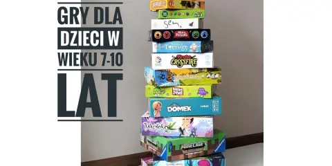 Stos gier planszowych dla dzieci, w tym gra detektywistyczna "Sabotażysta". Idealne na prezent dla młodych odkrywców.