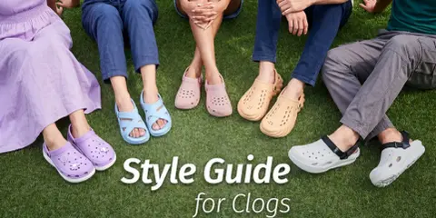 A style guide for clogs, showing various colors and styles. Learn how to wear clogs with socks for a cozy and fashionable look.