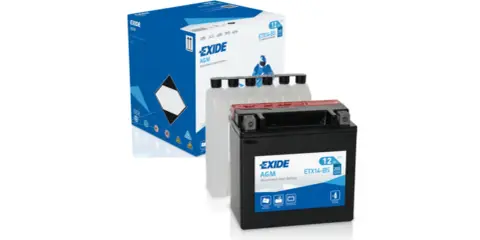 Akumulator Exide AGM, jeden z rodzajów akumulatorów samochodowych, gotowy do montażu. W zestawie elektrolit.