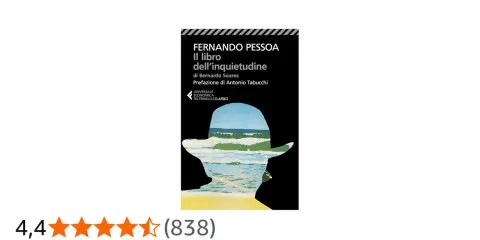 Copertina de "Il libro dell'inquietudine" di Fernando Pessoa, con un'illustrazione di un paesaggio marino dentro un profilo di cappello.