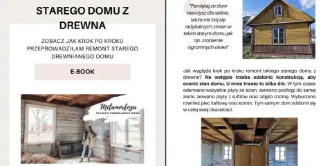 Remont starego domu z drewna: odsłonięcie konstrukcji. Wnętrze z widocznymi belkami i oknami, gotowe na metamorfozę.