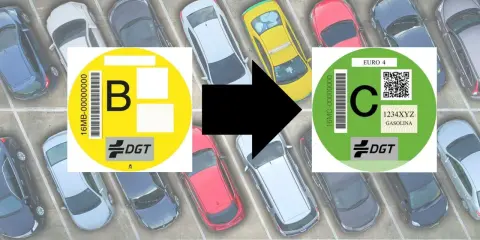 Comparación de etiquetas ambientales DGT: de la etiqueta B a la etiqueta C.