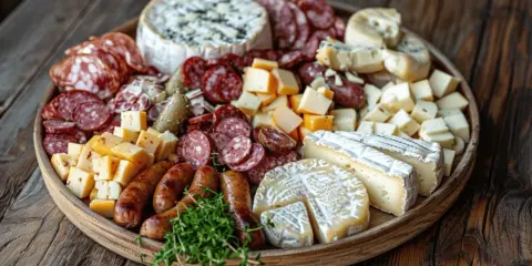 Plateau généreux de charcuteries et fromages, une véritable spécialité Franche-Comté, avec saucissons, terrines, et divers fromages affinés.