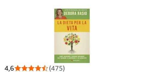 Copertina del libro "La dieta per la vita" di Debora Rasio, con un albero di frutta e verdura.
