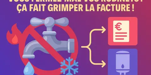 Robinet barré, symbole de flamme et flocon. Le mauvais positionnement du tuyau d'eau chaude et froide augmente la facture.