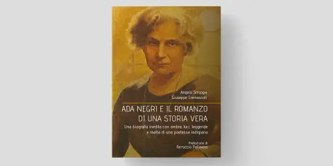 Copertina libro: ritratto di Ada Negri poetessa, con titolo "Ada Negri e il romanzo di una storia vera".