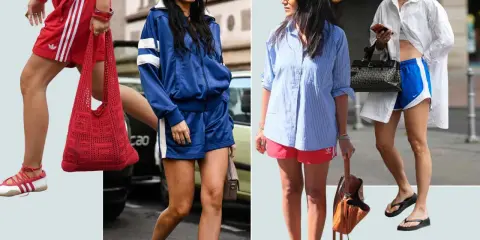Four women showcase their sporty style in Adidas shorts and athletic-inspired outfits, blending comfort with fashion.