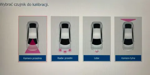 System ADAS: wybór czujnika do kalibracji - kamera przednia, radar, lidar, kamera tylna.