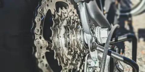 Zbliżenie na kasetę zębatą roweru, kluczowy element do zrozumienia, jak założyć łańcuch w rowerze.