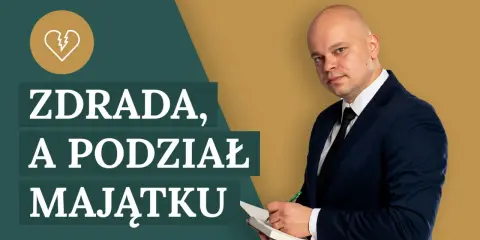Mężczyzna w garniturze pisze w notatniku. Tekst na ekranie: "ZDRADA, A PODZIAŁ MAJĄTKU". Rozwód bez podziału majątku konsekwencje.