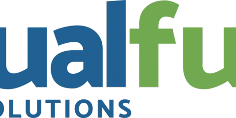 Logo de Dualfuel Eco Solutions, con la palabra "Dual" en azul y "fuel" en verde.