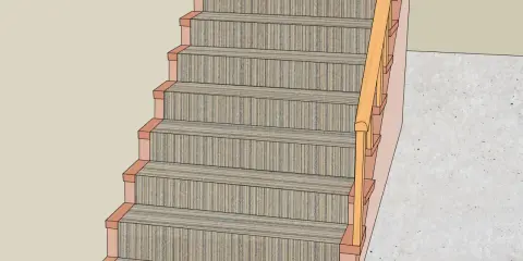 Detalle de cómo hacer escalera de madera con pasamanos y peldaños de madera.