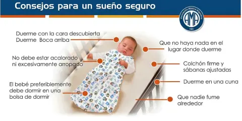 Bebé durmiendo boca arriba en su cuna, con consejos para un sueño seguro y prevenir la muerte súbita del lactante.