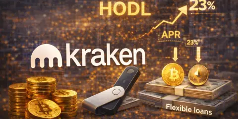 Kraken opinie: stosy bitcoinów, sprzętowy portfel, dolary i wykres wzrostu APR 23%. HODL!