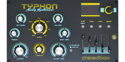 Le synthétiseur analogique Dreadbox Typhon, avec ses nombreux boutons et curseurs, prêt à sculpter des sons uniques.