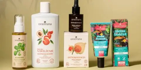 Kolekcja kosmetyków Orientana: szampon nawilżający, serum antyoksydacyjne, krem do twarzy i pod oczy z daktylem. Naturalna pielęgnacja botanicapharma.