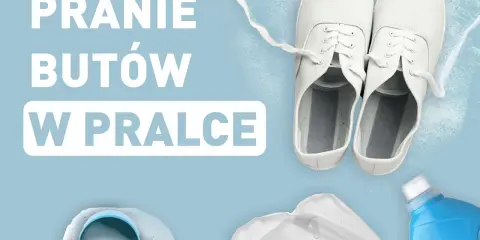 Białe buty, proszek do prania, worek i płyn. Dowiedz się, czy new balance można prać w pralce, by zachować ich świeżość.