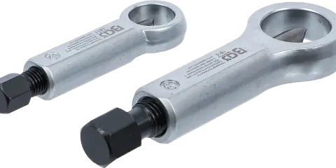 Dos rompetuercas de metal plateado, herramientas para romper tuercas oxidadas o difíciles de quitar.